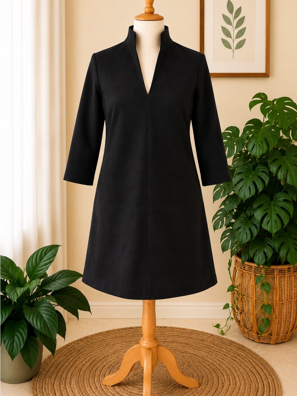 Tuckernuck Black Stand-Collar A-Line Midi Dress